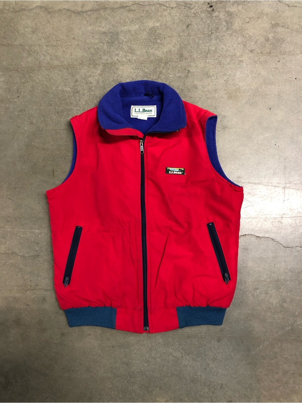Vintage 90’s L.L. Bean Women's Warm Up Vest Jacket Fleece Lined Medium Red/Blue
